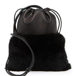 Alexander Wang Black Ryan Rabbit Fur Bag Shoulder Strap Drawstring Closure